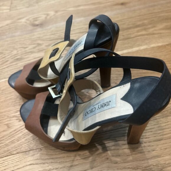 Jimmy Choo Black Leather Platform Wood Heels - 37 - Picture 2 of 2